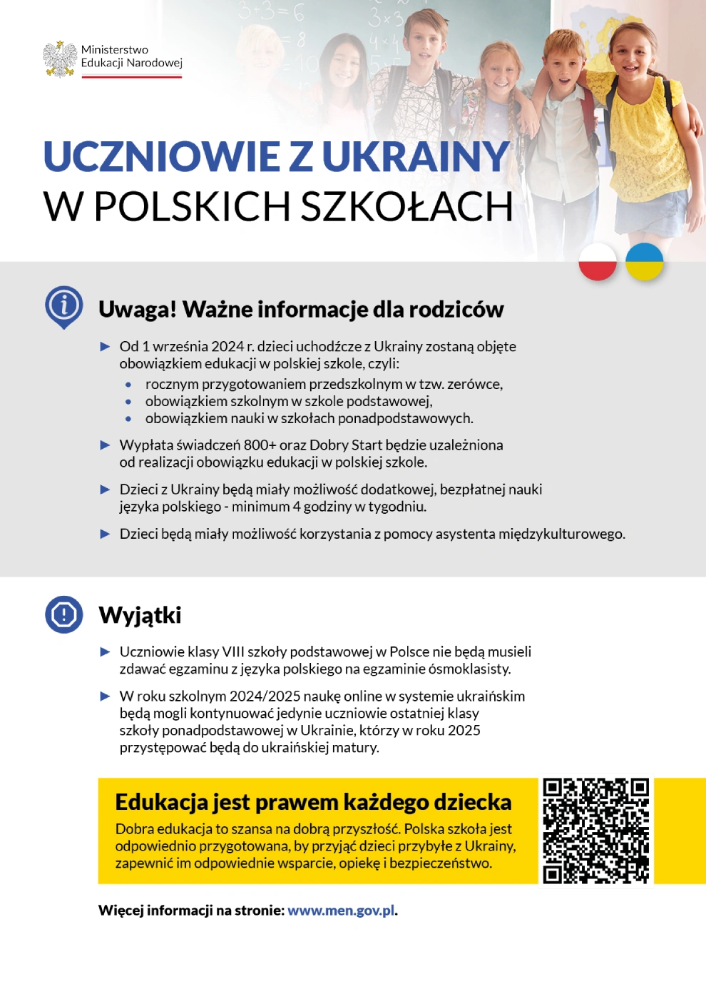 Plakat PL uczniowie z Ukrainy w Polskich szkołach